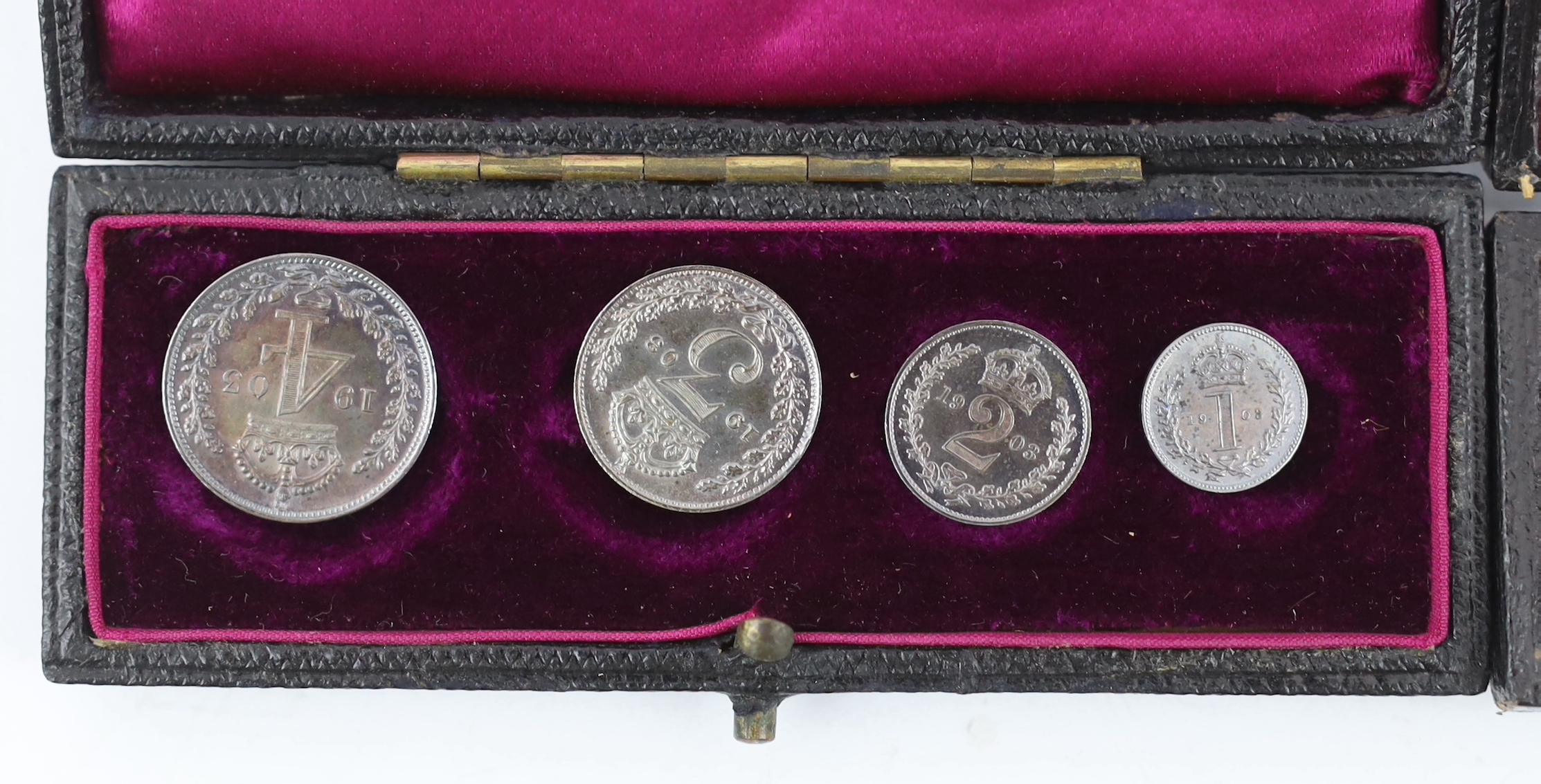 British coins, cased Victoria maundy coin set 1897, and cased Edward VII maundy coin set 1903 (2 cases)